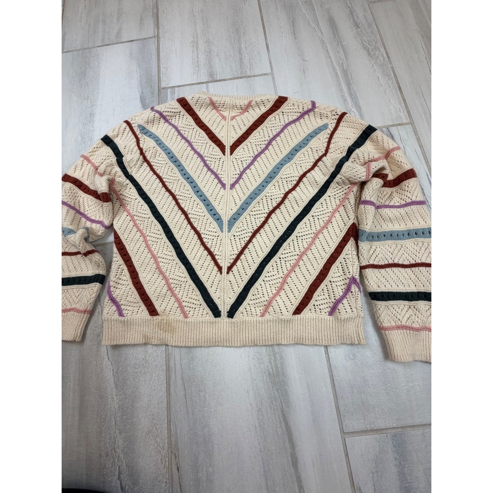 Marine Layer Womens XL Chevron Stripe Pointelle Knit Cotton Merino Wool Sweater - Picture 6 of 9